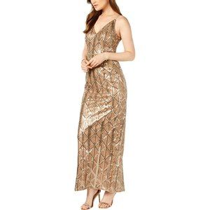 Adrianna Papell Sleeveless Gold Sequin Gown SZ 8